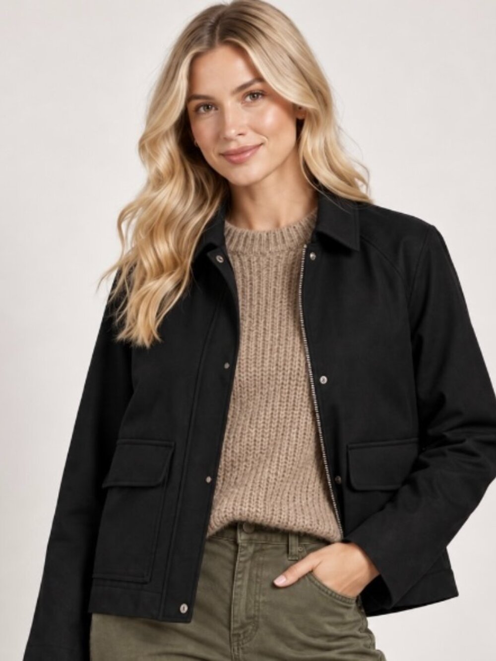 H & M women's black barn jacket Med utility casual equestrian NWOT
